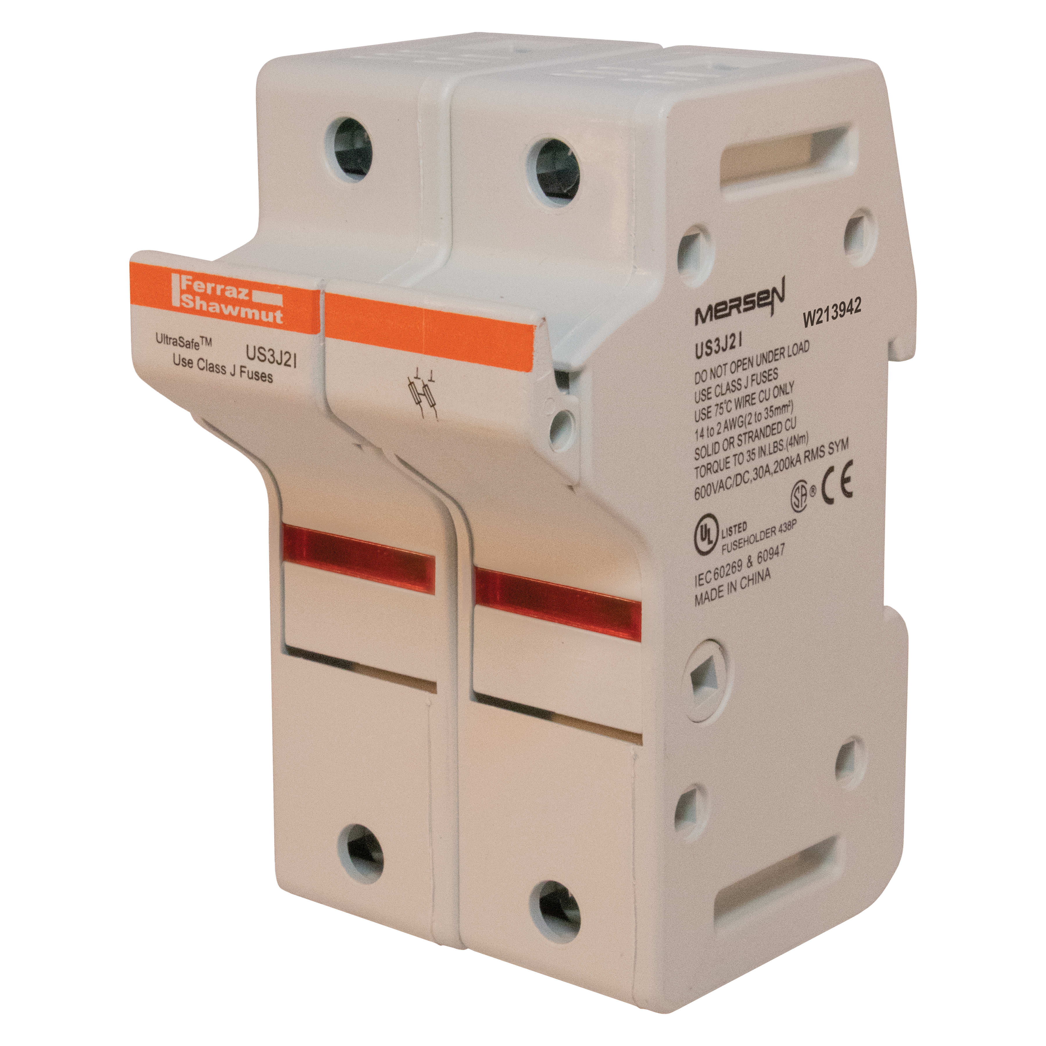 MERSEN - Portafusibili 600VAC 600VDC Classe J 30A 2 poli LED Lamina a pressione IP65