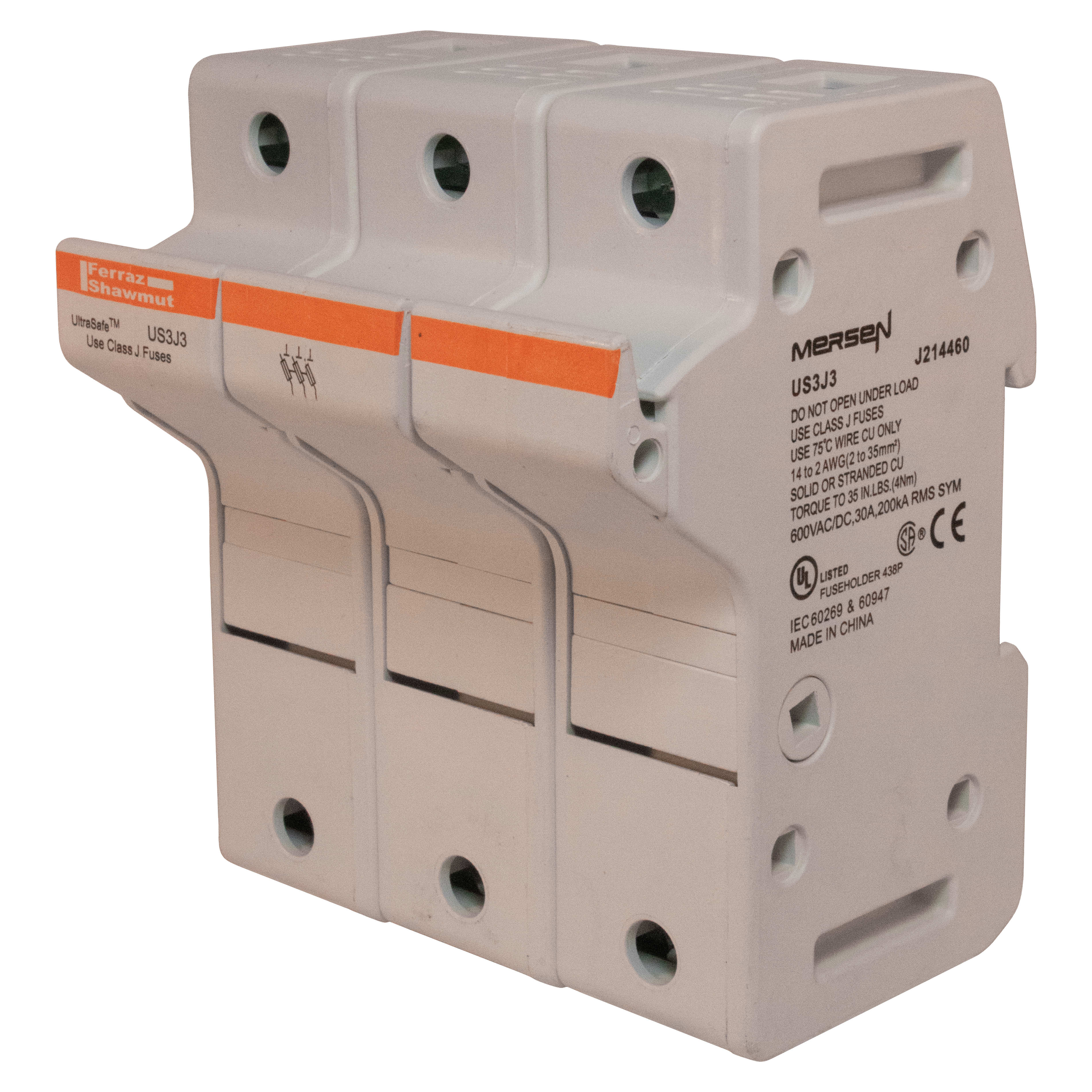 MERSEN - Portafusibili 600VAC 600VDC Classe J 30A 3 poli Lamina a pressione IP65