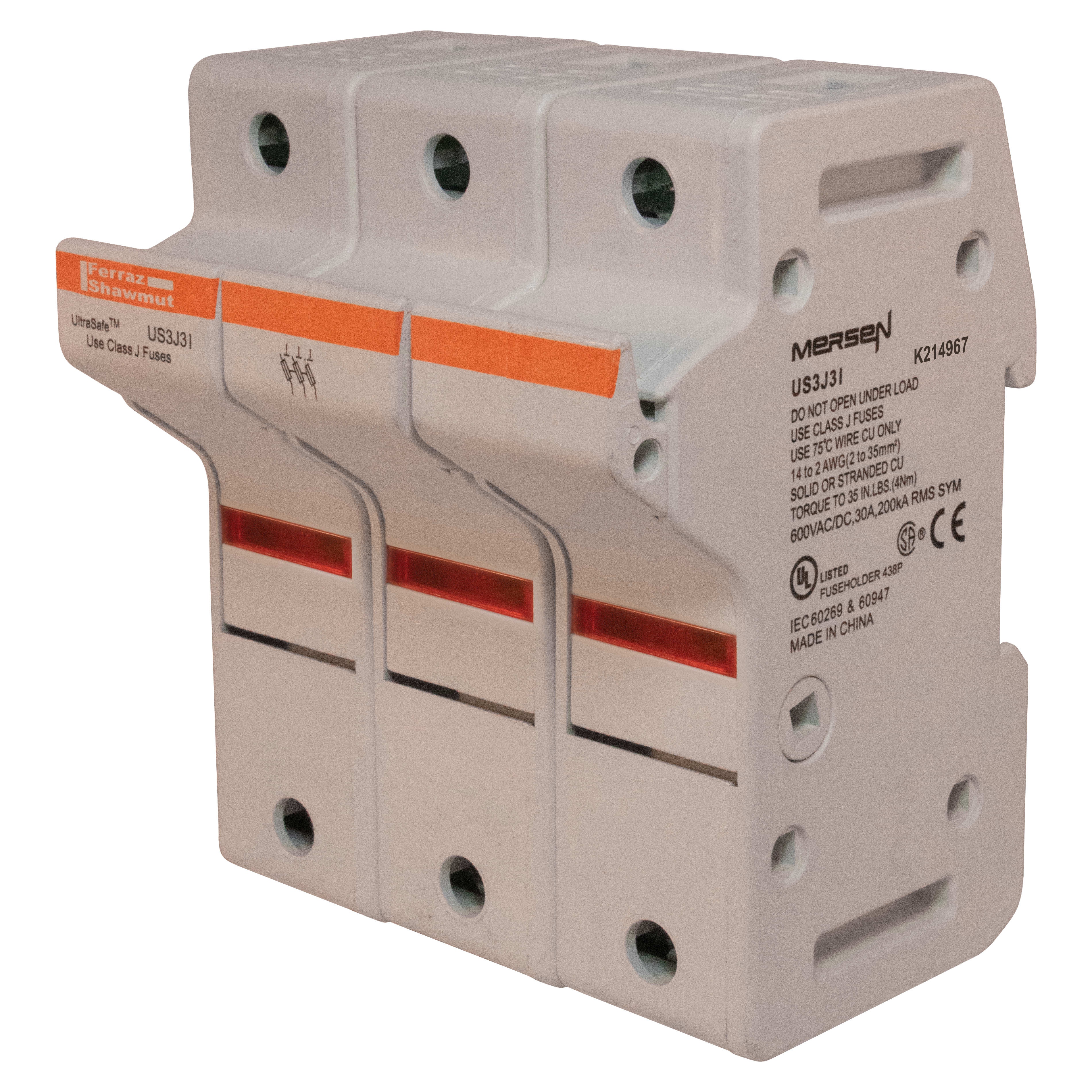 MERSEN - Portafusibili 600VAC 600VDC Classe J 30A 3 poli LED Lamina a pressione IP65