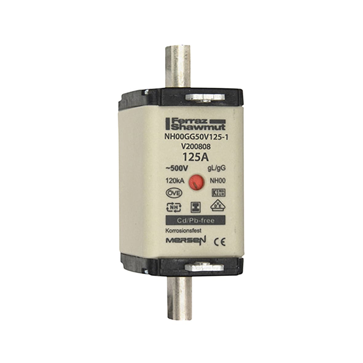 MERSEN - Fusibile NH00 gG 500VAC 125A Placche Isolate Doppio Indicatore