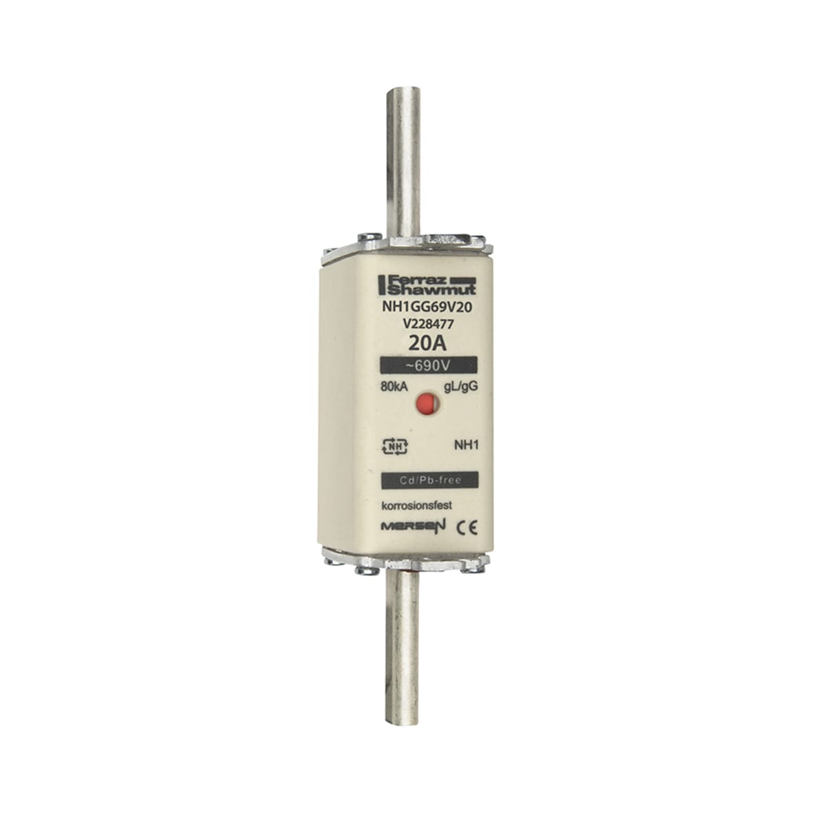MERSEN - Fusibile NH1 gG 690VAC 20A Placche Attive Doppio Indicatore