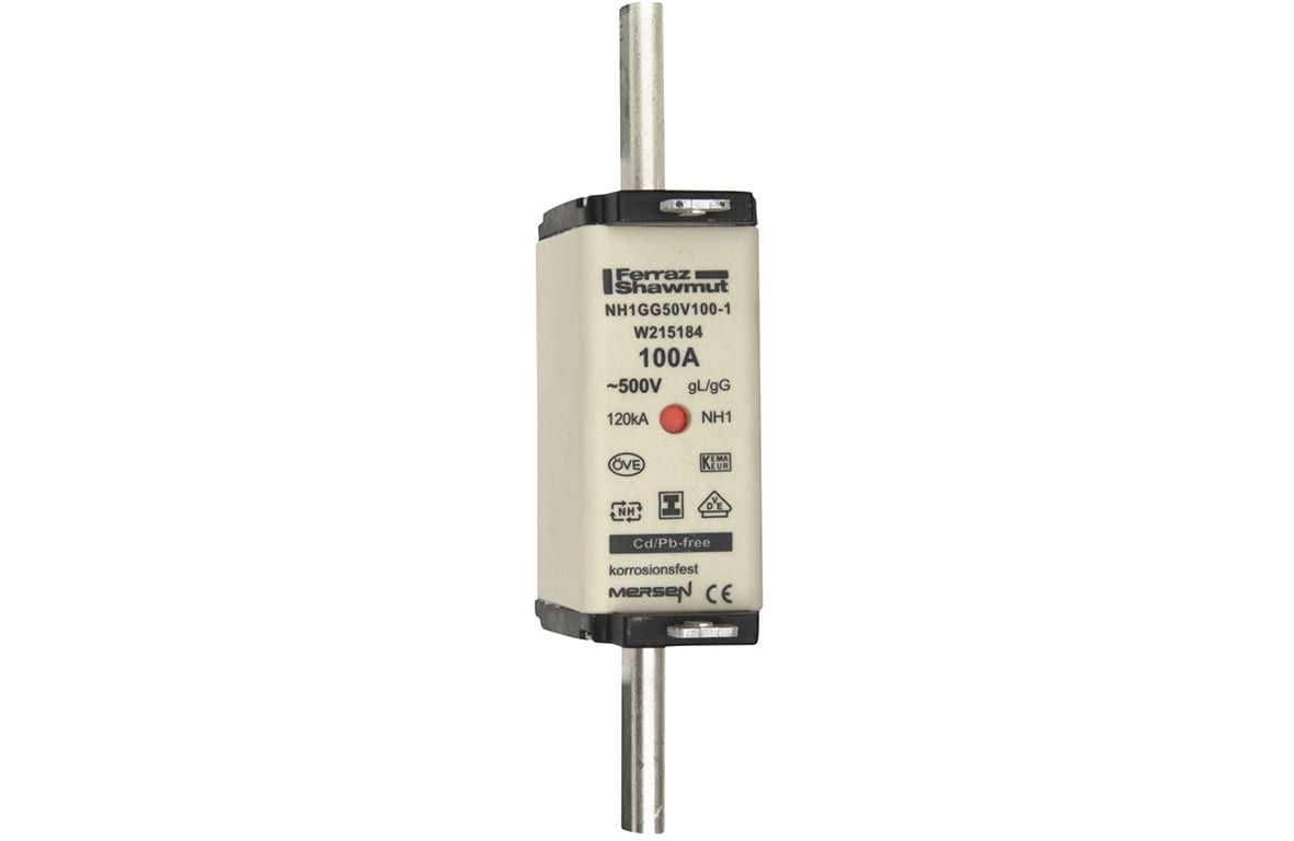 MERSEN - Fusibile NH1 gG 500VAC 100A Placche Isolate Doppio Indicatore
