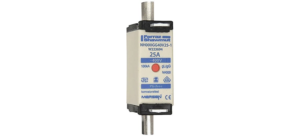 MERSEN - Fusibile NH000 gG 400VAC 25A Placche Isolate Doppio Indicatore