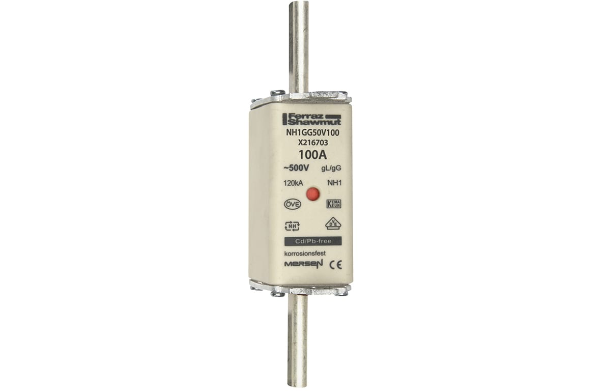 MERSEN - Fusibile NH1 gG 500VAC 100A Placche Attive Doppio Indicatore