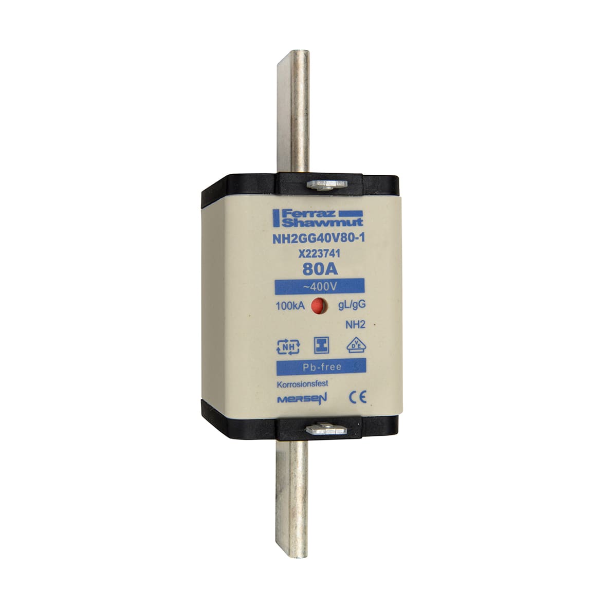 MERSEN - Fusibile NH2 gG 400VAC 80A Placche Isolate Doppio Indicatore