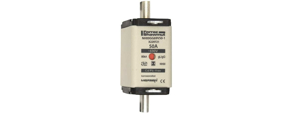 MERSEN - Fusibile NH00 gG 690VAC 50A Placche Isolate Doppio Indicatore