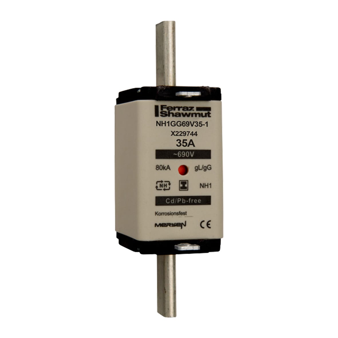 MERSEN - Fusibile NH1 gG 690VAC 35A Placche Isolate Doppio Indicatore