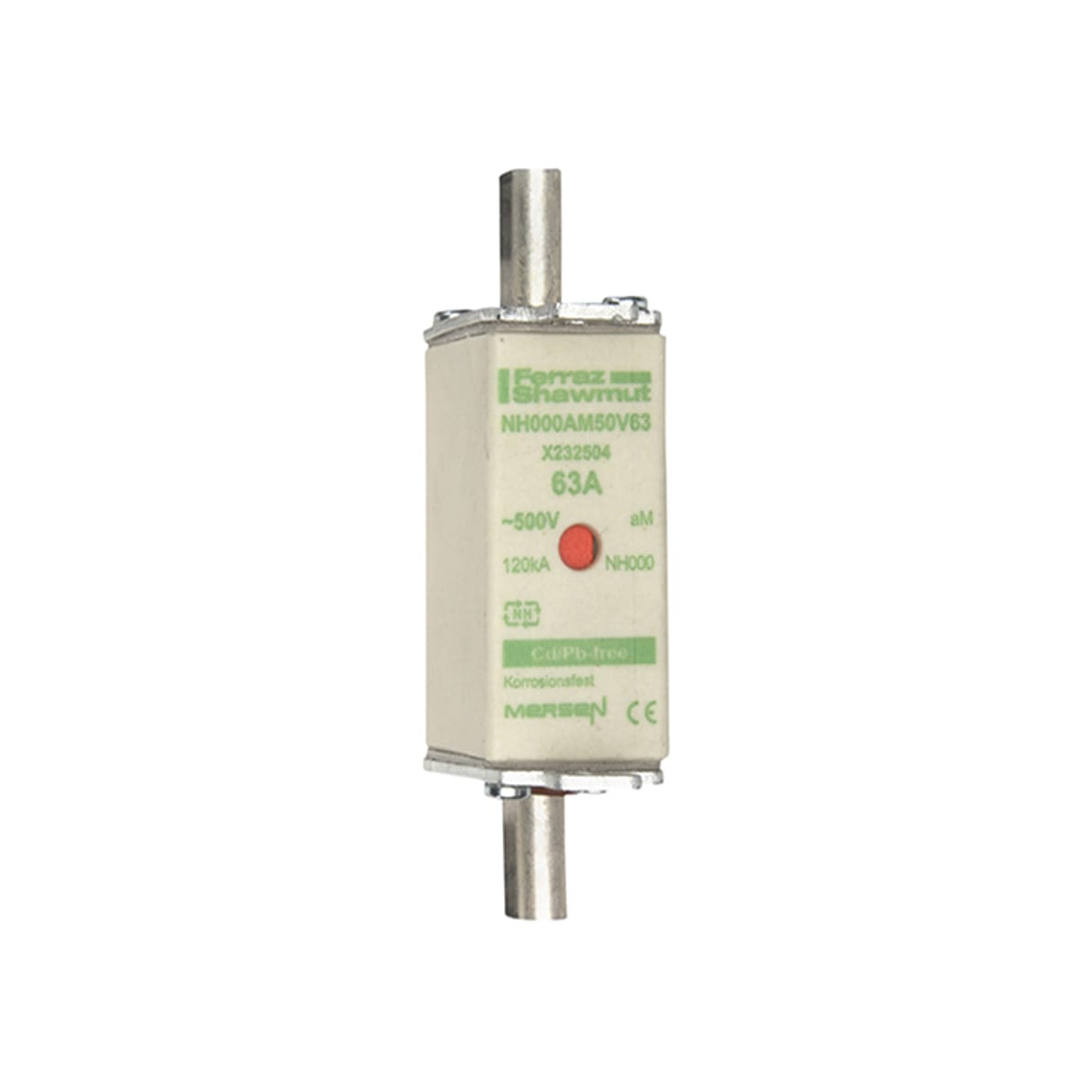 MERSEN - Fusibile NH000 aM 500VAC 63A Placche Attive Doppio Indicatore