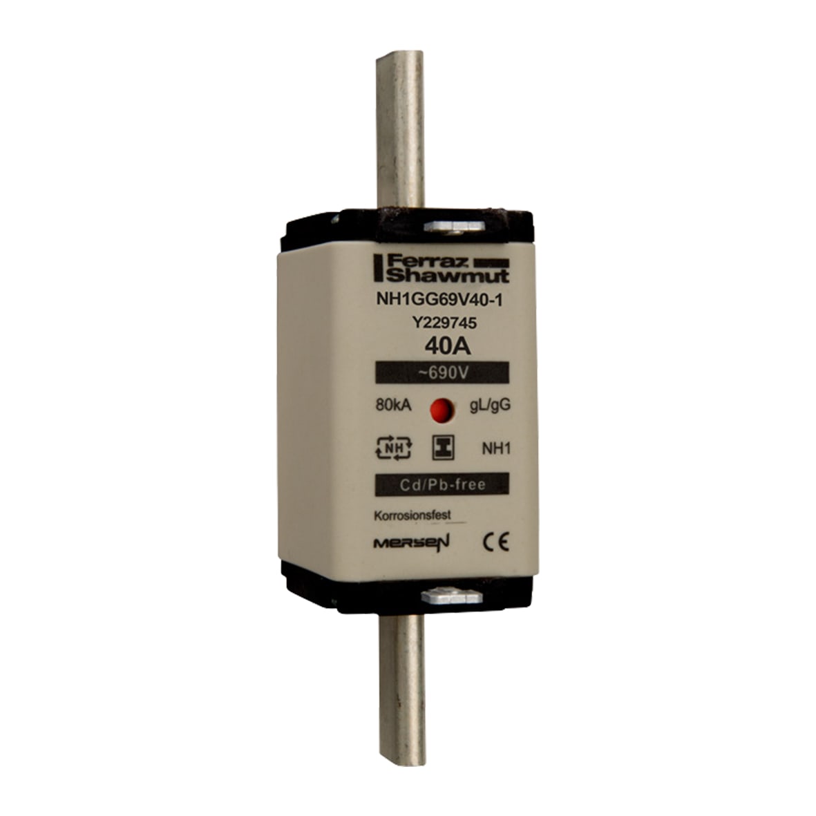 MERSEN - Fusibile NH1 gG 690VAC 40A Placche Isolate Doppio Indicatore