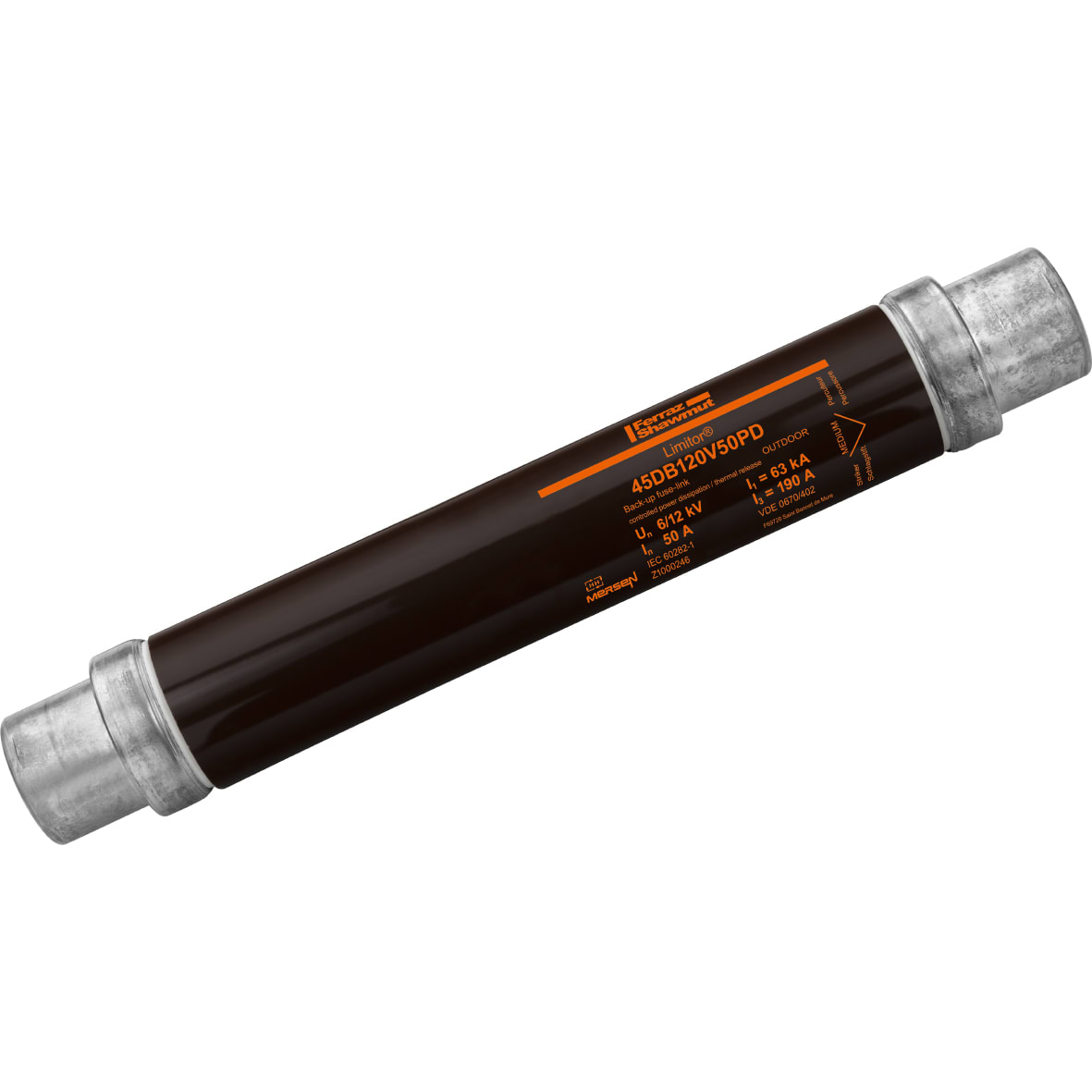 MERSEN - Fusibile di backup HV DIN VDE T402 12kVAC 50A d56mm, L292mm Percussore 80N
