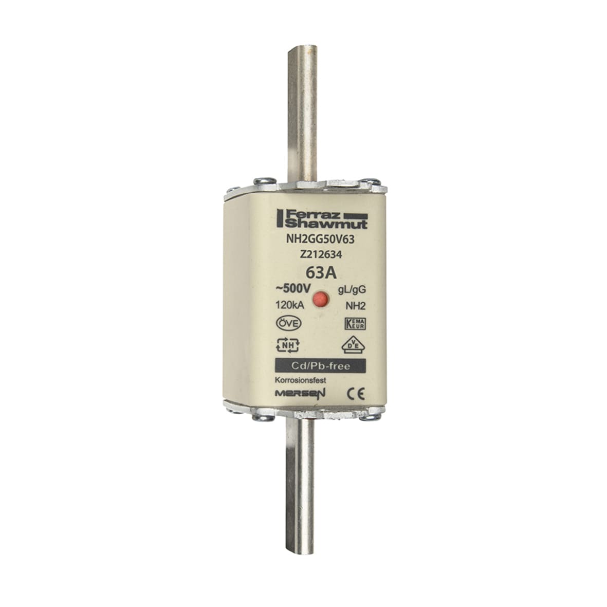 MERSEN - Fusibile NH2 gG 500VAC 63A Placche Attive Doppio Indicatore