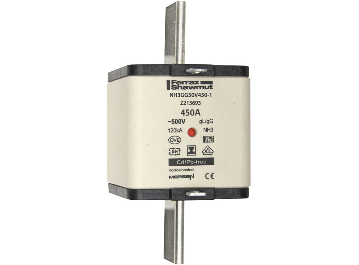 MERSEN - Fusibile NH3 gG 500VAC 450A Placche Isolate Doppio Indicatore