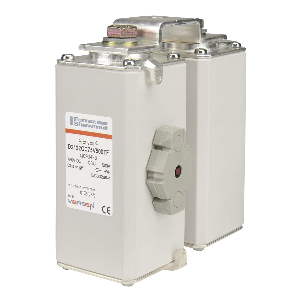 MERSEN - Fusibile ad alta velocità 2x123 gR 750VDC CEI 1250A Percussore Cont.Fil.Metrica