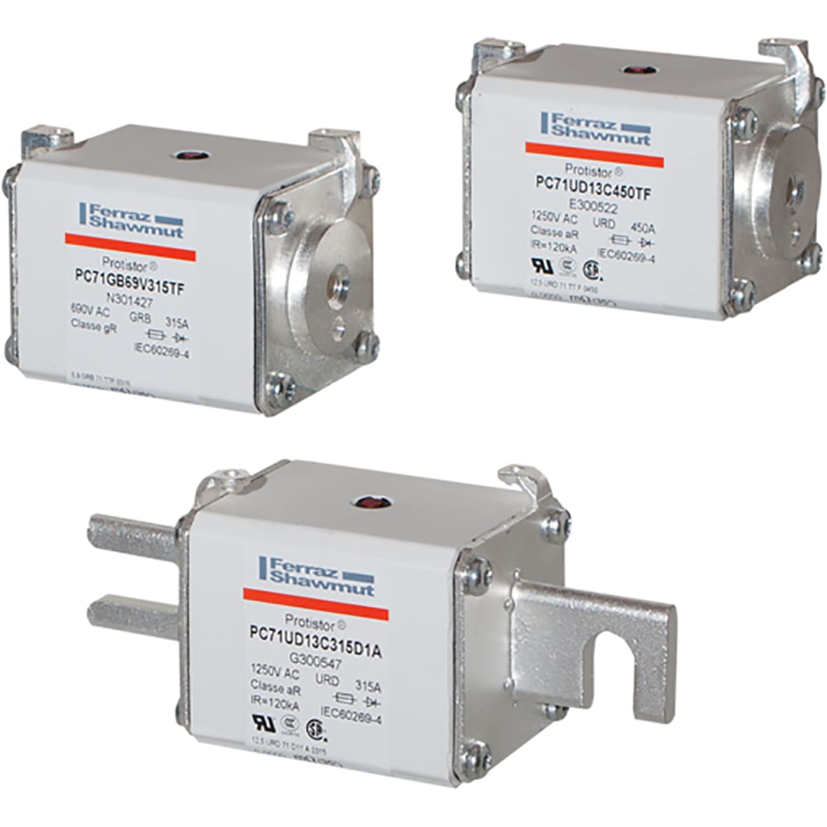 MERSEN - Fusibile ad alta velocità 71 aR 1250VAC 450A Percussore Coltelli Scanalati Lung.