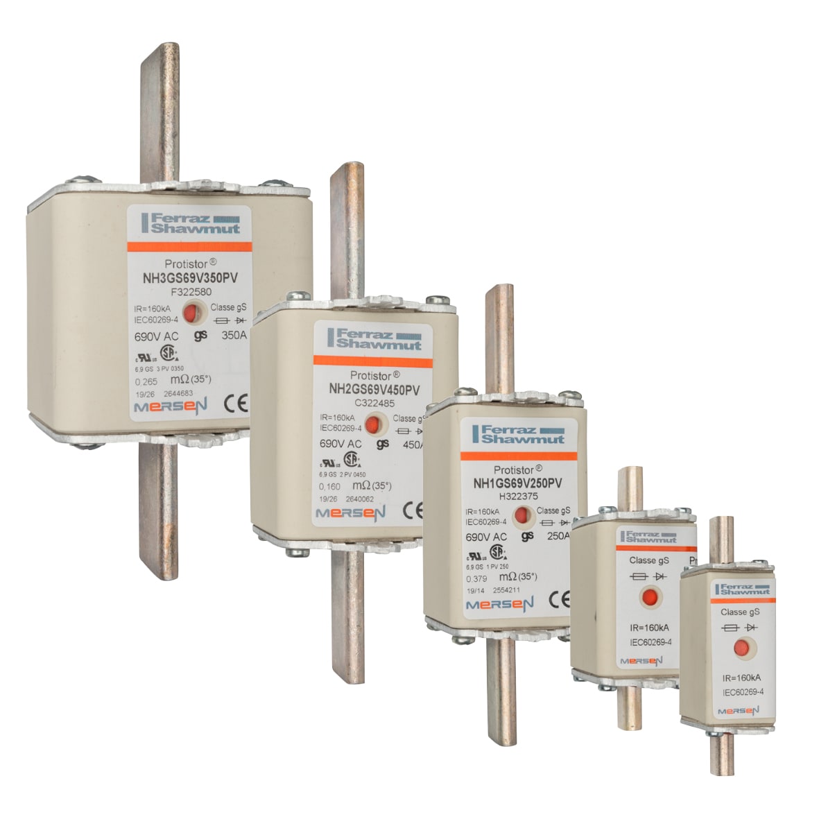 MERSEN - Fusibile ad alta velocità NH 0 gS 690VAC CEI 700VAC UL 100A Doppio indicatore