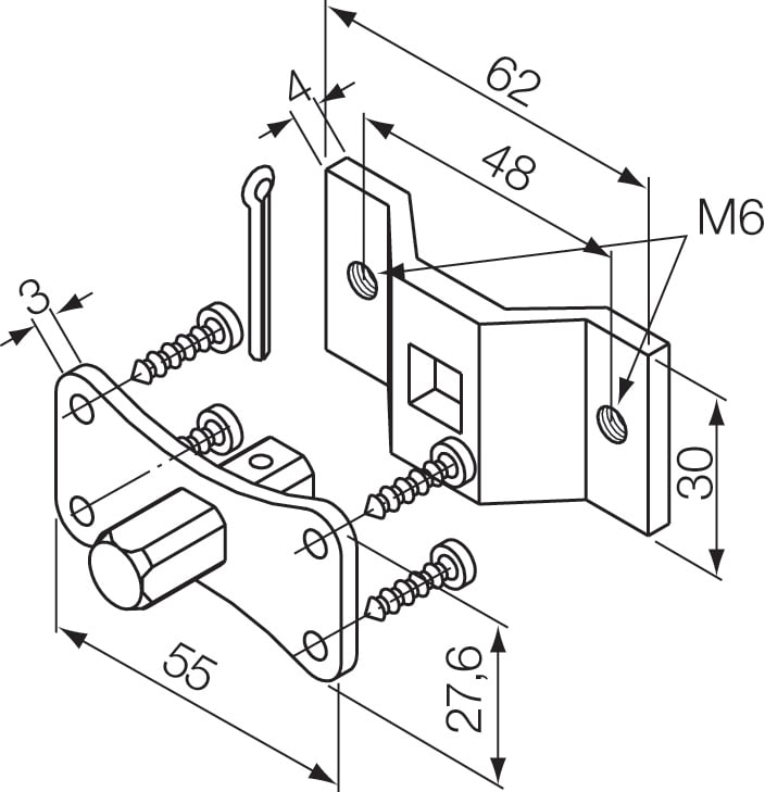 NICE - KIT STAFFA+PERNO Q10 FILETTATO 525.10012/M6AX