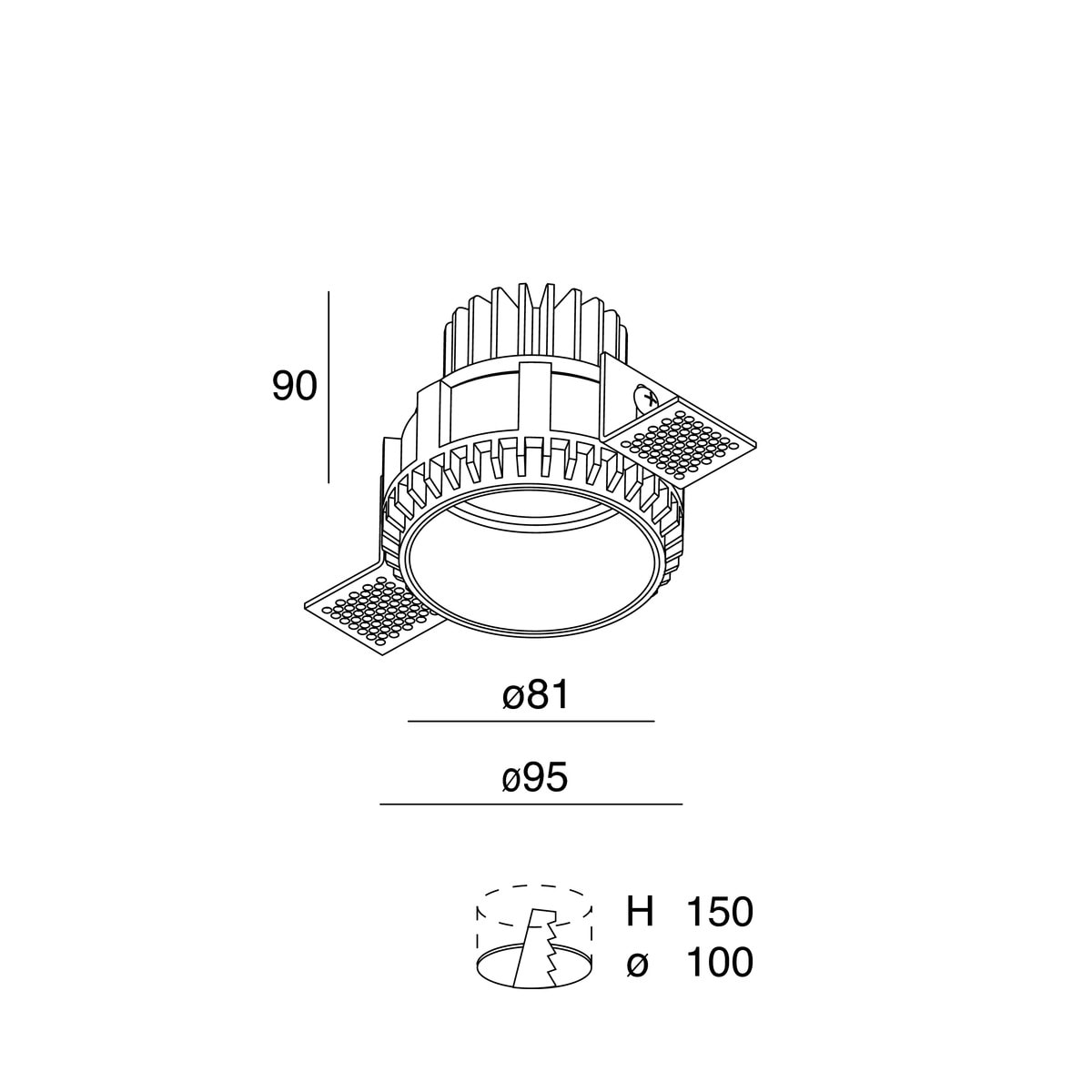 NOVALUX - Well Tondo: LED 10W 500mA 4K 36 IP54, downlight per incasso su cartongesso 5-15 mm, corpo in alluminio verniciato, UGR<19, garanzia 5 anni.