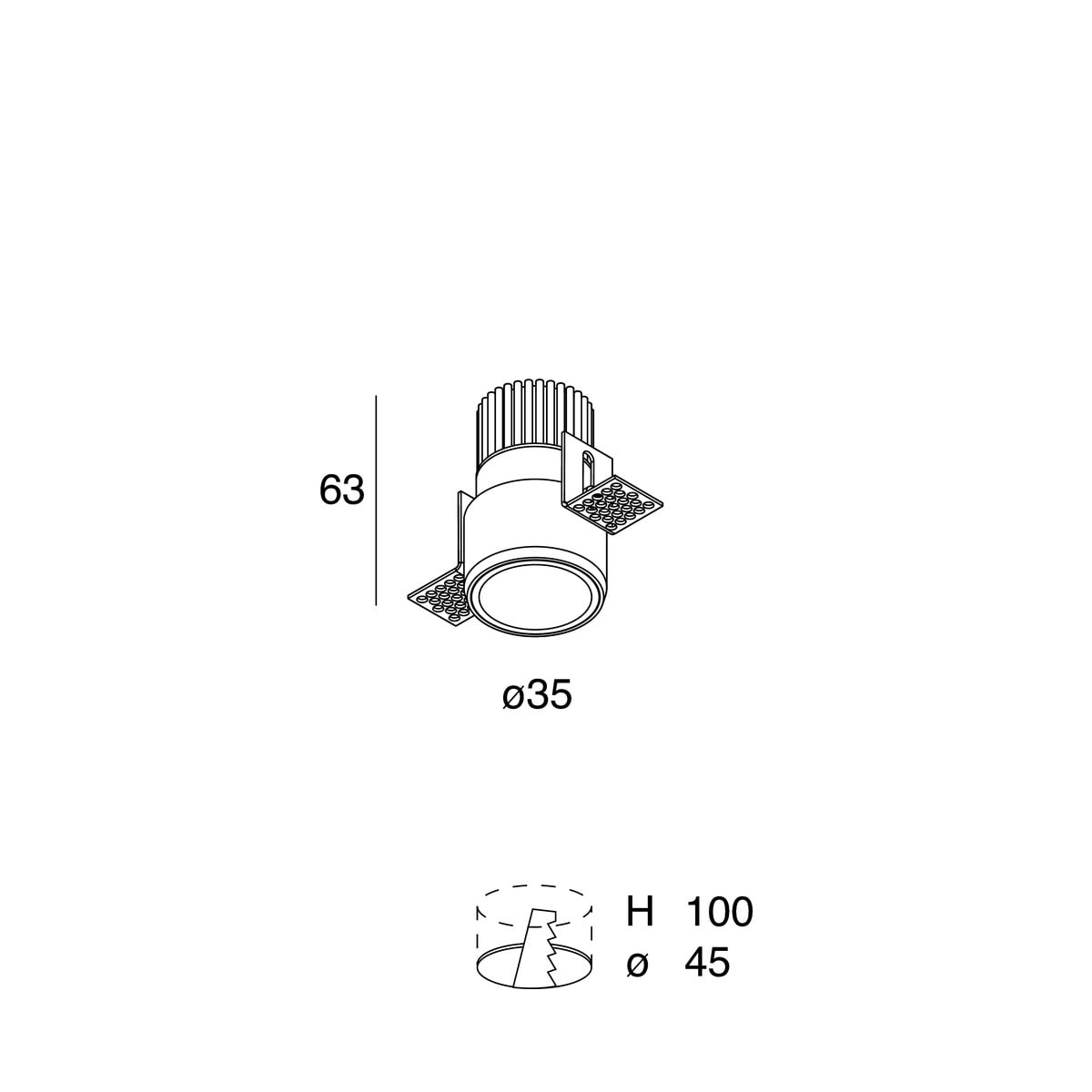 NOVALUX - Mini Well Tondo: downlight led 5W 3K 0.5A frameless per incasso su cartongesso 5-15 mm, corpo in alluminio verniciato, UGR<19, garanzia 5 anni.