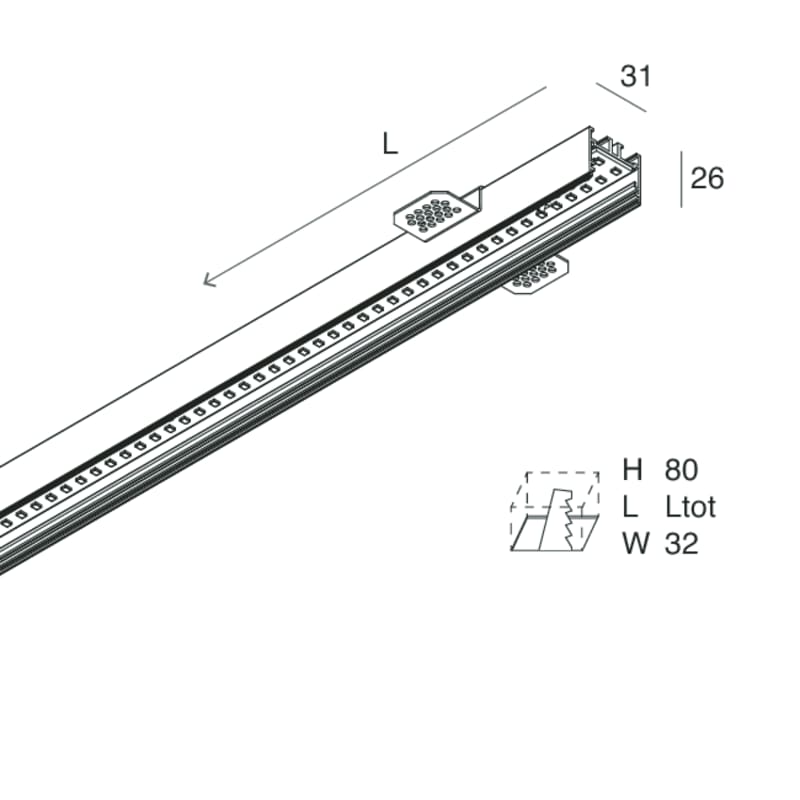 NOVALUX - P-30: LED 8W 4K NERO INCASSO L=800