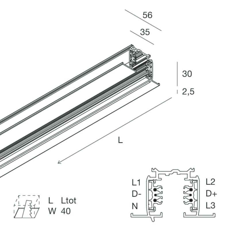NOVALUX - ALL-TRACK: BINARIO INC.1M.BIA 3P+DALI 106725.01