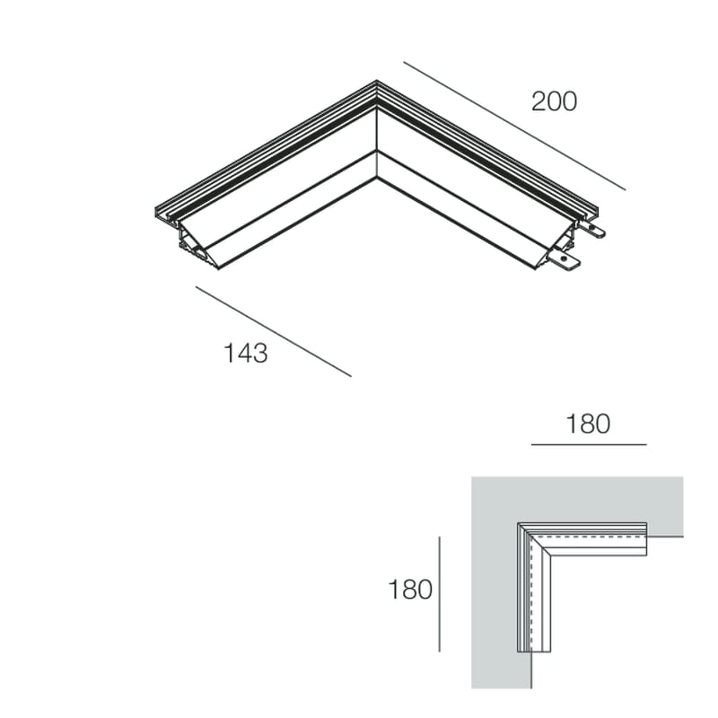 NOVALUX - Profilo angolare interno 200x200 con schermo opale e giunti lineari inclusi. 106905.99
