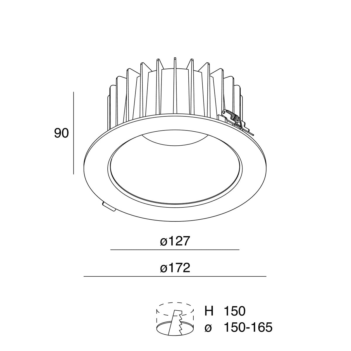 NOVALUX - NIK 22W 3K 24 CRI90 BIA tondo riflettore bianco downlight LED per installazione ad incasso in controsoffitto, molle acciaio 5-15 mm, garanzia 5 anni.