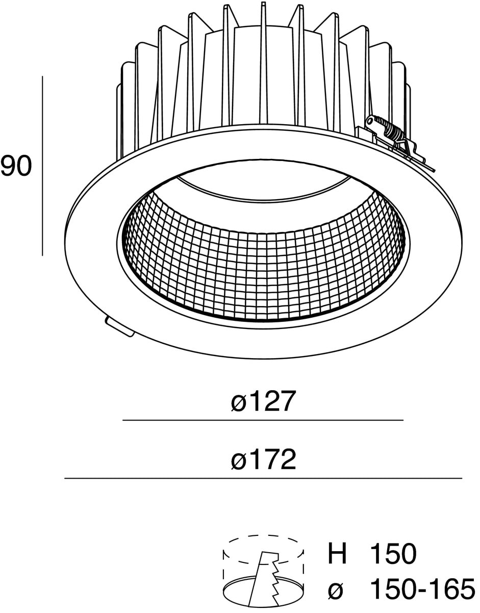 NOVALUX - NIK 22W 4K 60 CRI90 UGR<19: downlight LED tondo per incasso in controsoffitto, molle acciaio 5-15 mm, garanzia 5 anni.