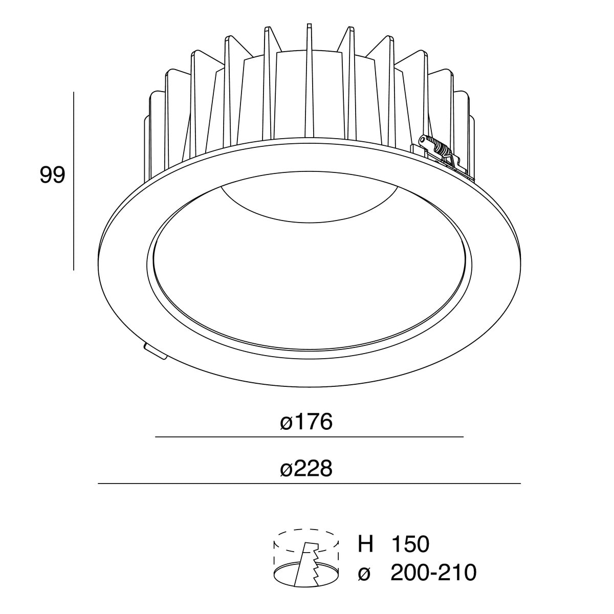 NOVALUX - NIK 32W 4K 60 CRI90 MAT tondo riflettore grigio: downlight LED per installazione ad incasso in controsoffitto, molle acciaio 5-15 mm, garanzia 5 anni.