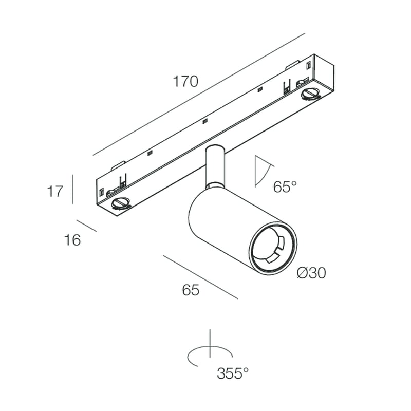 NOVALUX - Klimt F8 3W Dali 48V 3000K 25° cappuccino, corpo in lega di alluminio pressofuso verniciato, riflettore nero satinato.