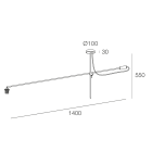 NOVALUX - Miss plafone orientabile 1xe27 bianco, struttura in acciaio verniciato, cavo in tessuto bianco o nero, regolabile, lampada e27 max 25w, dimensioni l.1400 h.550.