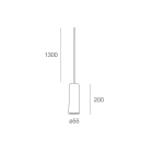 NOVALUX - Collins SP sospensione diametro 55 GU10 lunghezza 200 grigio scuro, 1xGU10 max10W, cavo regolabile, guaina nera, tubo acciaio verniciato texturizzato.