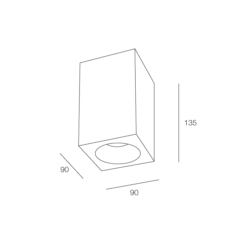 NOVALUX - Geco Q plafone bianco 1xgu10, quadrato 90x90 l.135, alluminio verniciato, schermo in vetro, ip54, ø51 max10w.