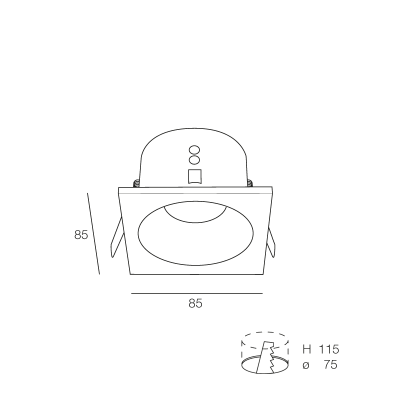 NOVALUX - Mind Q incasso nero 85x85 1xGU10 Ø51 max10W alluminio verniciato schermo vetro IP54.