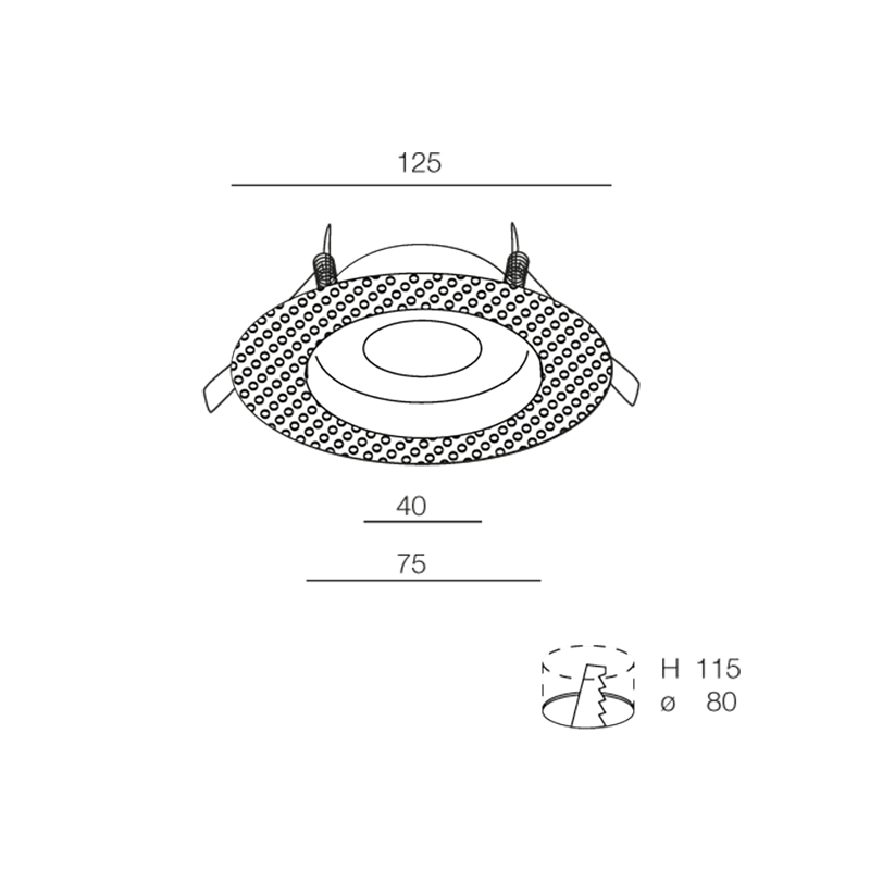 NOVALUX - Spirit incasso tondo diametro 125 nero 1xGU10, frameless diametro 40-75 nero, alluminio verniciato, schermo in vetro, IP54, max 10W.