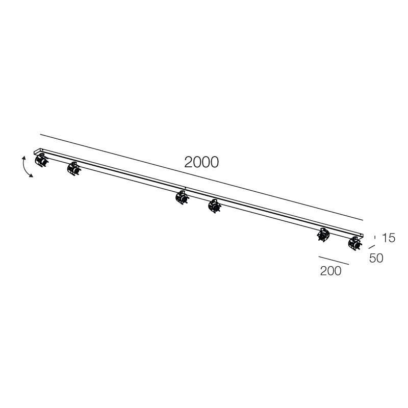 NOVALUX - Honey plafone nero lunghezza 2m con 6xGU10 Ø51 max10W in acciaio verniciato texturizzato, da combinare con 6 corpo per spot 112909.