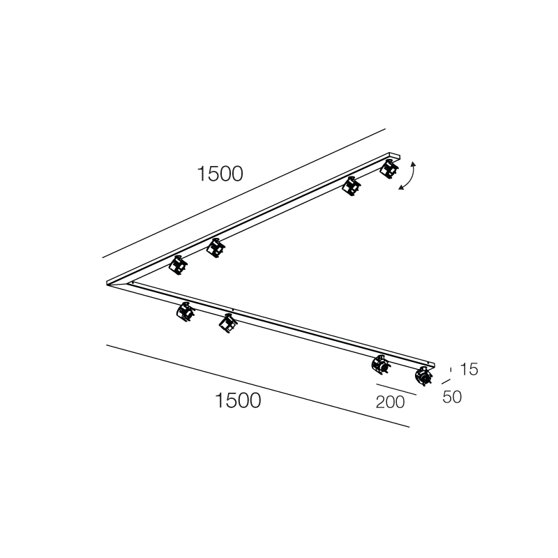 NOVALUX - Honey plafone angolare 1500x1500 8xGU10 bianco, acciaio verniciato texturizzato, da combinare con 8 corpo per spot 112909, Ø51 max10W.