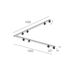 NOVALUX - Honey plafone angolare 1500x1500 8xGU10 bianco, acciaio verniciato texturizzato, da combinare con 8 corpo per spot 112909, Ø51 max10W.