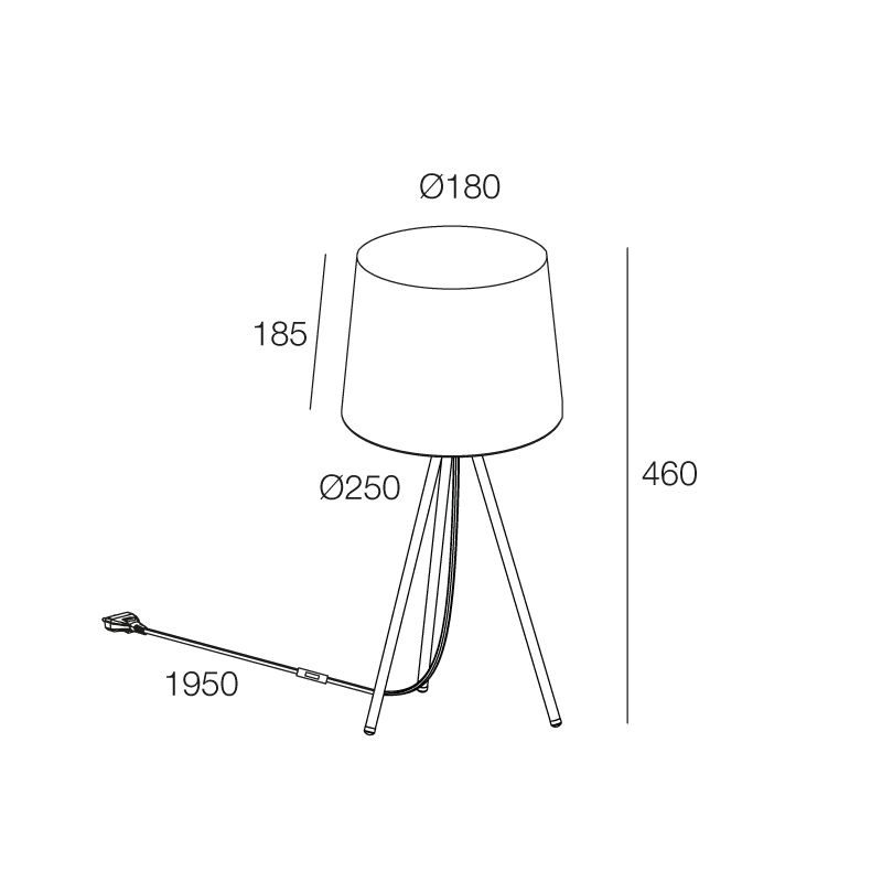 NOVALUX - Chanel TL: lampada da tavolo 1xE27, paralume Ø250 tessuto nero interno oro, struttura acciaio verniciato nero, cavo L.1950, max 25W.