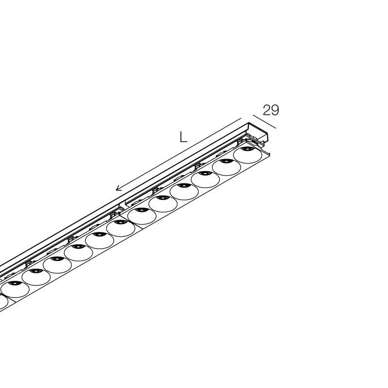 NOVALUX - Hero M: modulo LED micro ottiche 17W 2700K 40° UGR<19, riflettore nero matt, lenti PMMA, connettore rapido incluso, profilo alluminio opzionale.