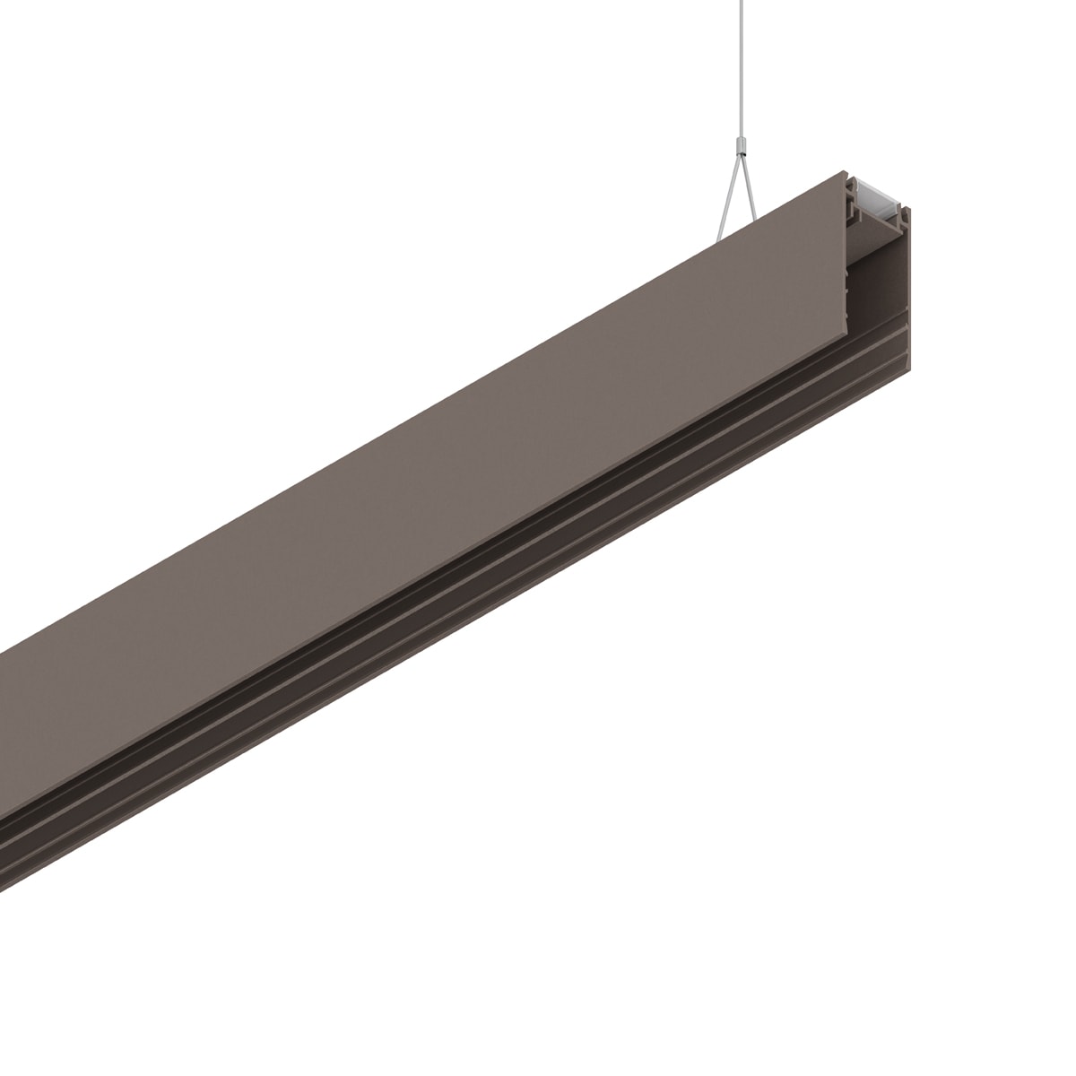 NOVALUX - Hero MB corpo 636 CP mini b profilo di alluminio L.636 cappuccino con schermo diffusore opale emissione indiretta e 2 cavi sospensione acciaio regolabili.