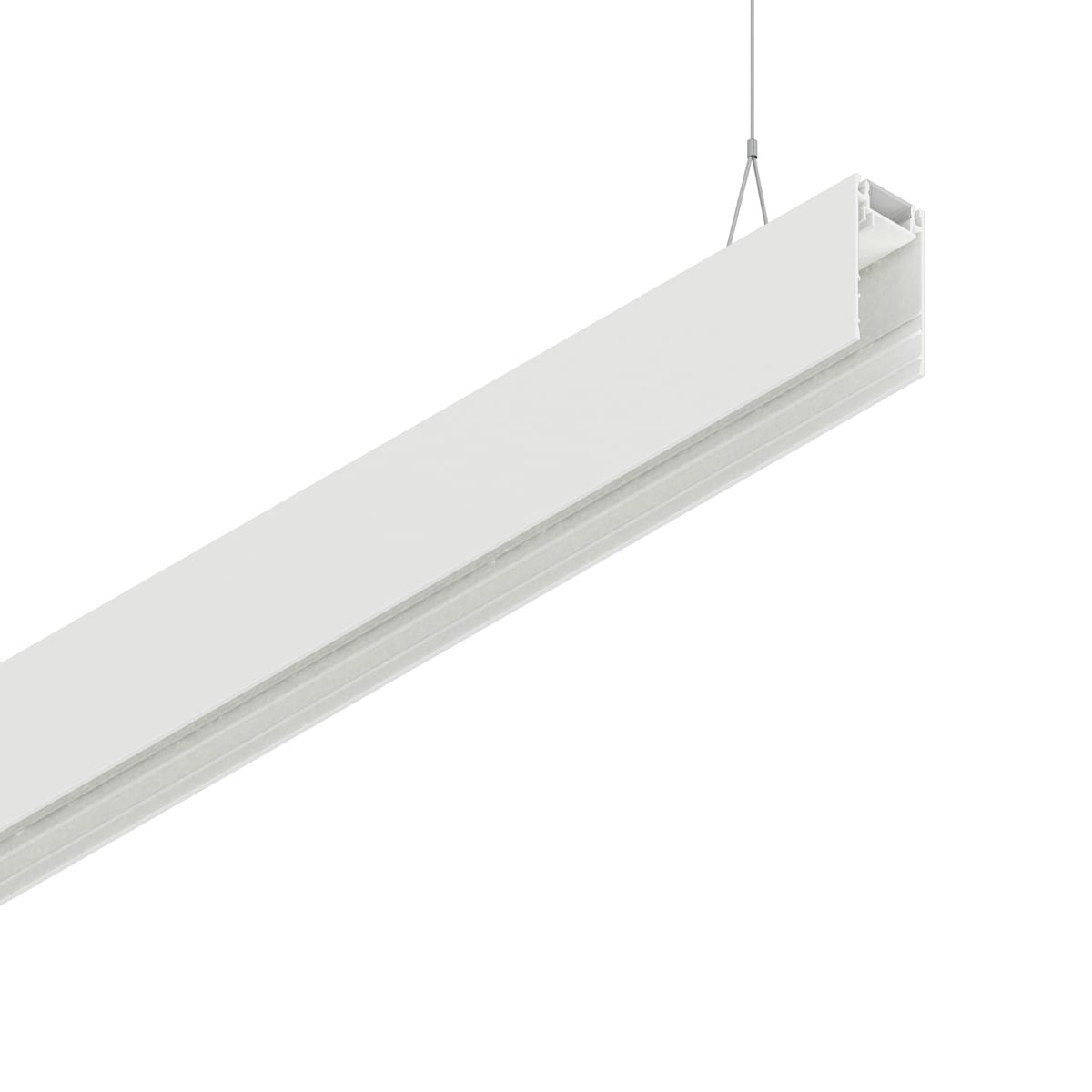 NOVALUX - Hero MB corpo 1272 bianco, profilo di alluminio L.1272 con schermo diffusore opale, 2 cavi di sospensione regolabili, modulo LED emissione diretta e indiretta.