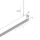 NOVALUX - Hero MB corpo 1272 NE, profilo di alluminio nero con schermo diffusore opale, 2 cavi sospensione regolabili, modulo LED emissione diretta e indiretta.