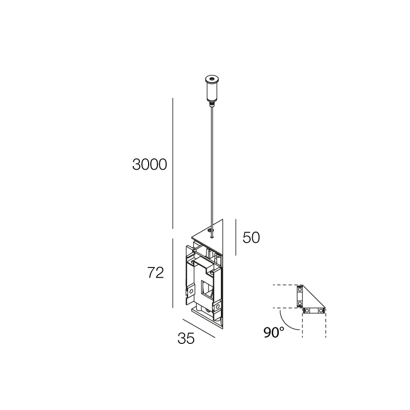 NOVALUX - Hero MB kit angolo 90 caffè per unione di 2 profili. Pressofusione alluminio verniciata. Cavo sospensione acciaio regolabile 5000 mm incluso.