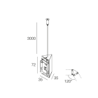 NOVALUX - Kit angolo 120° nero per unione di 2 profili. Pressofusione alluminio verniciata. Cavo sospensione acciaio regolabile dall'alto, lunghezza 5000 mm incluso.