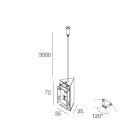NOVALUX - Kit angolo 120° nero per unione di 2 profili. Pressofusione alluminio verniciata. Cavo sospensione acciaio regolabile dall'alto, lunghezza 5000 mm incluso.