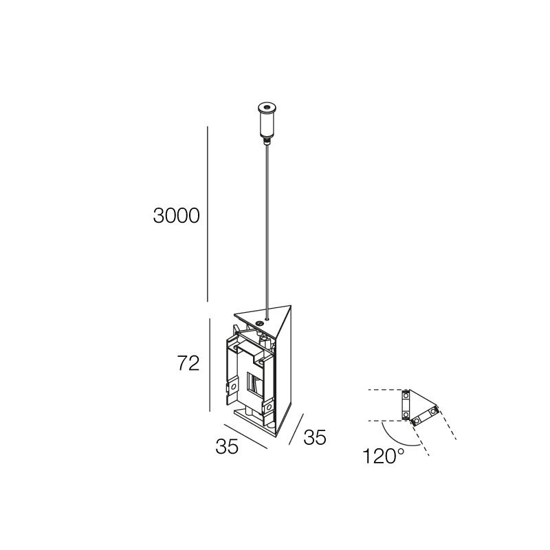 NOVALUX - Hero MB kit angolo 120 cappuccino per unione di 2 profili, pressofusione di alluminio verniciata, cavo di sospensione in acciaio regolabile L.5000 mm incluso.