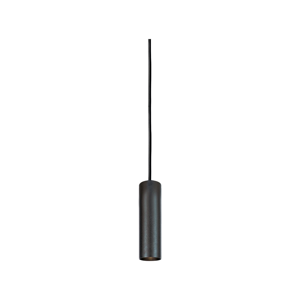 NOVALUX - Collins SP sospensione diametro 55 GU10 lunghezza 200 nero, cavo regolabile, guaina nera, tubo acciaio verniciato texturizzato, 1xGU10 Ø51 max 10W.