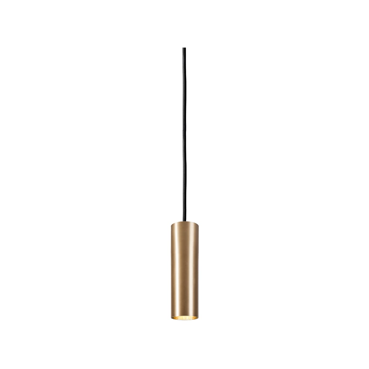NOVALUX - Collins SP sospensione diametro 55 GU10 lunghezza 200 ottone massiccio satinato, cavo regolabile guaina nera, tubo ottone, 1xGU10 max 10W.
