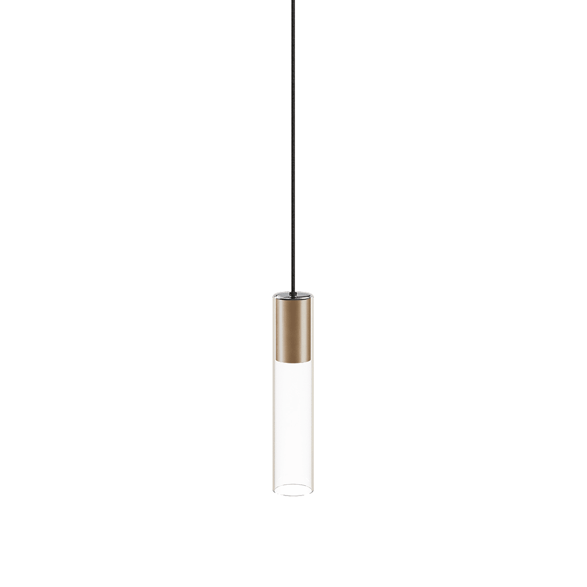 NOVALUX - Crystal sospensione diametro 55 GU10 lunghezza 350, interno in ottone satinato, esterno in vetro extrachiaro trasparente, cavo nero.