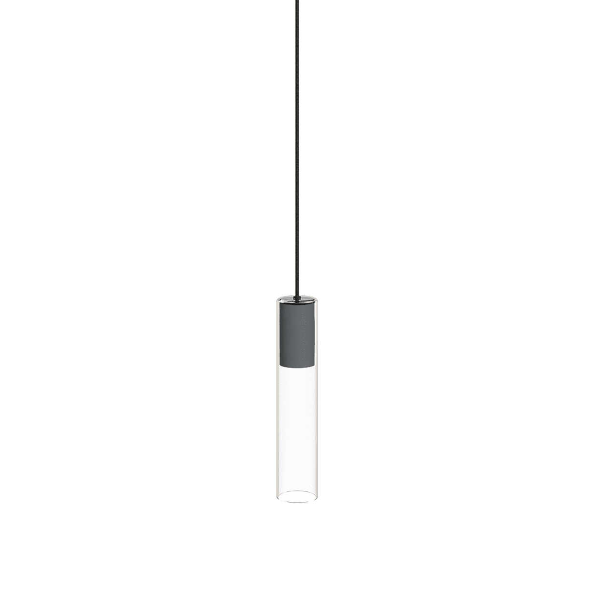 NOVALUX - crystal sospensione diametro 55 gu10 lunghezza 350 grigio scuro interno in acciaio verniciato texturizzato esterno in vetro extrachiaro trasparente cavo nero